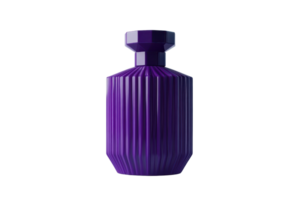 Elegant purple glass bottle with a unique geometric design, perfect for adding a touch of sophistication to any space or product shot. png