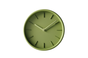 Minimalist green wall clock with a simple sleek design, perfect for modern and contemporary interiors. No numbers on dial, emphasizing simplicity. png