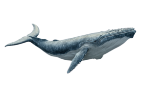High-resolution image of a majestic blue whale swimming. Perfect for educational content, marine biology, and wildlife stock photos. png