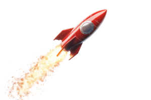 Illustration of a red rocket launching into space with fiery exhaust, symbolizing innovation and progress. png