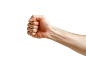 Close-up of a human fist, signifying strength, determination, or protest. Isolated on a transparent background. with natural lighting. png