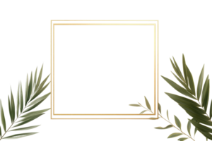 Elegant gold frame with leafy accents. Ideal for cards, invitations, and various design projects. Versatile and sophisticated design element. png