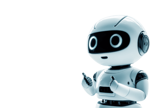 söt Avancerad humanoid robot med uttrycksfull ögon och elegant vit design, isolerat på transparent bakgrund. gestikulerar med händer. png