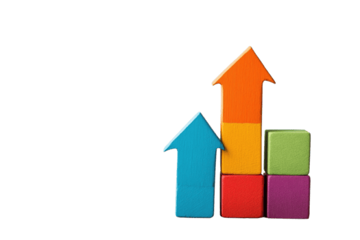 vistoso bloques arreglado en un hacia arriba flecha forma en un transparente antecedentes. simbolizando crecimiento y progreso. png