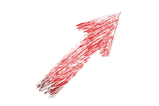Hand-drawn red arrow pointing upwards with a transparent background. ideal for business growth or direction concepts in presentations and graphics. png