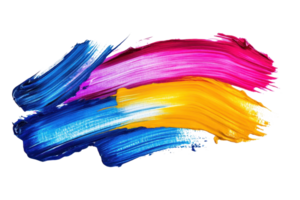 Colorful abstract paint brush strokes in pink, yellow, and blue on a transparent background. Perfect for art, design, and creativity concepts. png