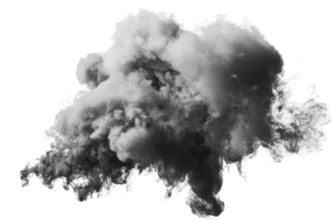 Dark, dense smoke cloud isolated on transparent background. suitable for environmental, disaster, or atmospheric visual concepts. png