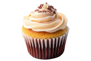 Delicious cupcake with creamy frosting and chocolate sprinkles, perfect for any occasion. High-resolution stock photo for bakery advertisements. png