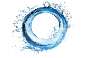 Dynamic circular splash of water captured in mid-air on a transparent background. ideal for refreshing or fluidity-themed designs and concepts. png