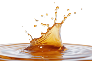 High-speed capture of a splash in amber liquid, highlighting the fluid dynamics and motion in vibrant hues, perfect for illustrating beverages or dynamics. png
