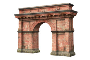 Historic brick archway isolated on transparent background. Classical architectural structure with intricate details and aged texture. png