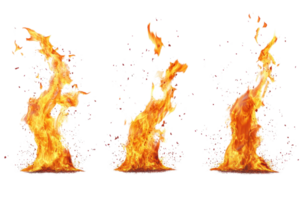 High-resolution image of three isolated flames against a transparent background. perfect for design and artistic compositions. png