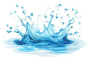 Illustration of a vibrant water splash showcasing detailed droplets in motion, creating a dynamic visual effect against a clean transparent background. png