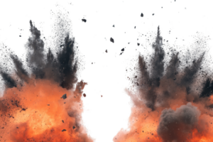 Fiery explosion with dark smoke against a transparent background. Perfect for action scenes, special effects, and graphic design projects. png