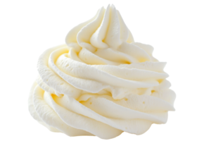Close-up of a swirl of smooth, fluffy whipped cream, perfect for dessert topping or baking decoration. Isolated on a transparent background. png