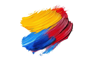 Dynamic brush strokes in vibrant red, yellow, and blue colors creating an abstract artistic composition on a transparent background. png