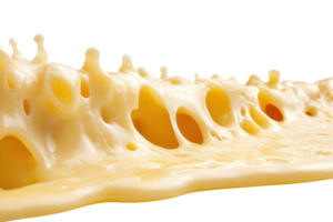 Close-up image of melting Swiss cheese with holes, showcasing its creamy texture and rich yellow color, ideal for culinary content. png