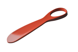 Red plastic shoehorn isolated on transparent background. Lightweight and portable accessory for easy shoe-wearing convenience. png