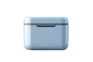 Minimalistic blue wireless earbud charging case, isolated on a transparent background. showcasing a sleek and modern design for tech accessory enthusiasts. png