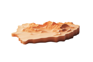 3D rendered elevation map of Lesotho displaying intricate topography and terrain contours in a cutout style on a transparent background. png