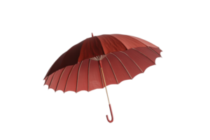 Elegant red umbrella isolated on transparent background. Classic design with a curved handle for style and functionality, perfect for rainy days. png