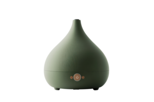 Green essential oil diffuser with sleek modern design, perfect for aromatherapy and humidifying your space. Ideal for home and office use. png
