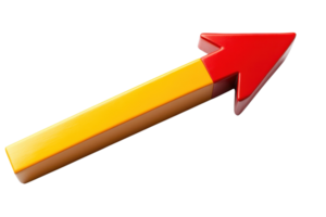 A 3D red and yellow upward arrow symbolizing growth, progress, and success on a transparent background. png