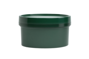 Simple and elegant green plastic container with lid, perfect for storage, cosmetics, and other uses. Isolated on transparent background. png