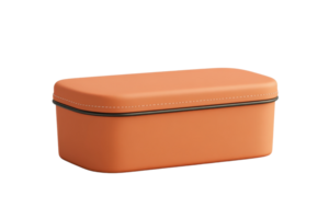 A sleek, rectangular orange container with a secure lid, ideal for storage and organization in homes or offices, minimalistic design. png