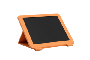 Bright orange tablet stand holder perfect for supporting devices, providing a stable base for tablets and e-readers in various environments. png