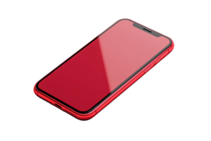 Red smartphone with modern design isolated on transparent background. High-quality image of mobile phone for tech and gadget enthusiasts. png