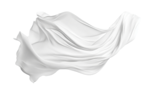 Abstract white fabric floating gracefully, isolated on a plain background, ideal for design and decoration concepts. png