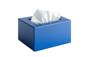 Blue tissue box with white tissues, isolated on transparent background. Ideal for hygiene, home, and office use. Essential item for daily life. png