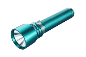 Shiny metallic flashlight with a sleek design isolated on a transparent background. perfect for lighting needs and outdoor adventures. png
