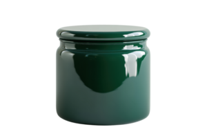 Elegant green ceramic jar with a glossy finish, perfect for home decor or storage. Isolated on a transparent background. for clean presentation. png