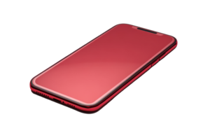 Red smartphone with sleek design, isolated on a transparent background. Perfect for technology, communication, and modern lifestyle themes. png