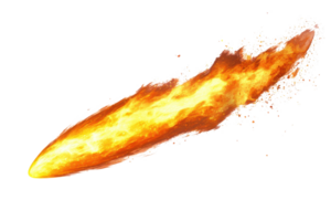 Bright comet or meteor with a fiery tail traveling through dark space, leaving a trail of sparks and burning flame. png