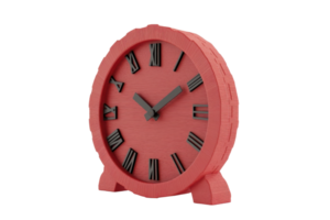 Red wooden clock with Roman numerals and black hands, isolated on a transparent background. Perfect for home decor, timekeeping, and vintage styles. png