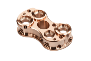 Precision-engineered copper metal component with multiple openings and intricate design, isolated on a transparent background. png