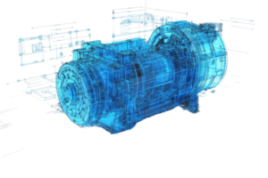 3D digital blueprint of industrial machine highlighting intricate components and mechanical engineering design expertise. png