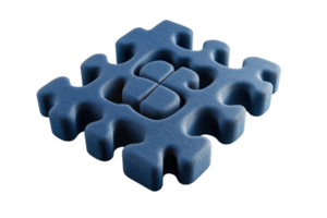 3D illustration of a blue puzzle piece with a unique, geometric design, isolated on a transparent background. symbolizing problem-solving and creativity. png