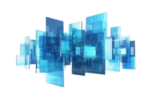 Abstract digital technology background with glowing blue transparent rectangles, representing data, connections, and modern networking. png