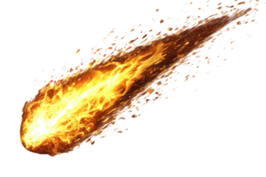 Bright fiery meteor streaking across space against a transparent background. showing intense flames and radiant light, symbolizing cosmic energy. png