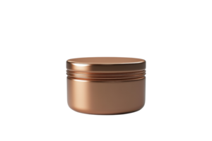 A sleek, empty, copper-colored metal container jar with a screw-on lid, perfect for cosmetics or storage purposes, isolated on a transparent background. png