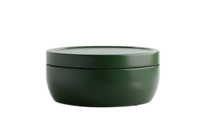 Minimalistic dark green matte container with a lid, perfect for storing beauty products or cosmetics. Elegant and modern design. png