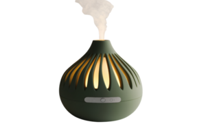 Elegant essential oil diffuser releasing fragrant steam, perfect for aromatherapy, home, office, and wellness environments. png