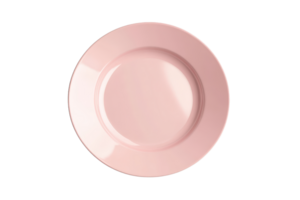 A clean and elegant pink ceramic plate isolated on a transparent background. Perfect for food presentation and kitchen decor visuals. png