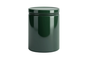 Green metal container with a lid, perfect for storage and organization in your home. Sleek and durable design for various uses. png