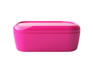 Bright pink rectangular container with a glossy finish. Ideal for storage or organizing household items. Modern and simple design. png