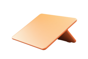 Modern orange tablet stand for hands-free use on desk. Minimalist design, perfect for tablets and e-readers. Sleek and functional accessory. png